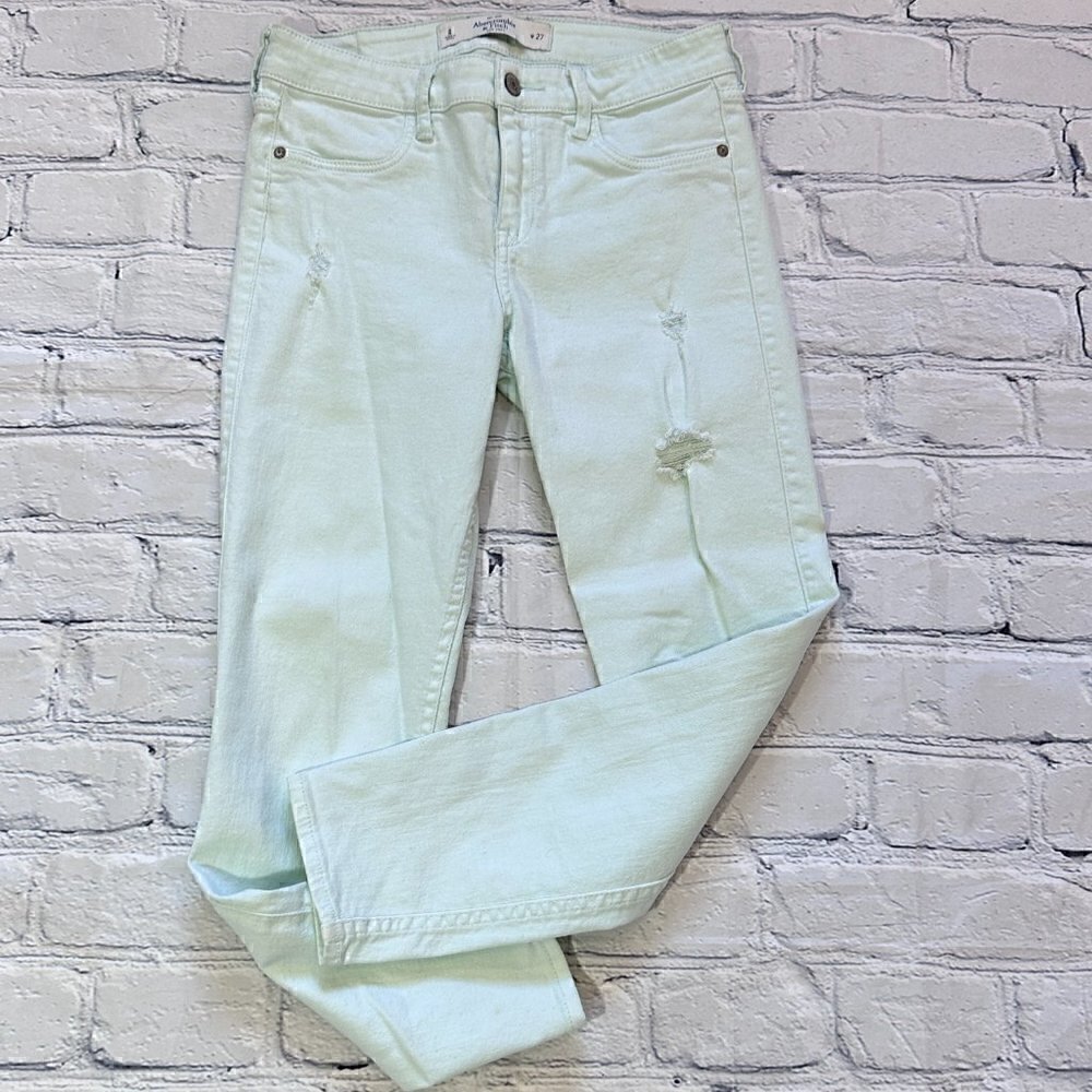Abercrombie & Fitch Distressed Ankle Zip Jean in Mint Green